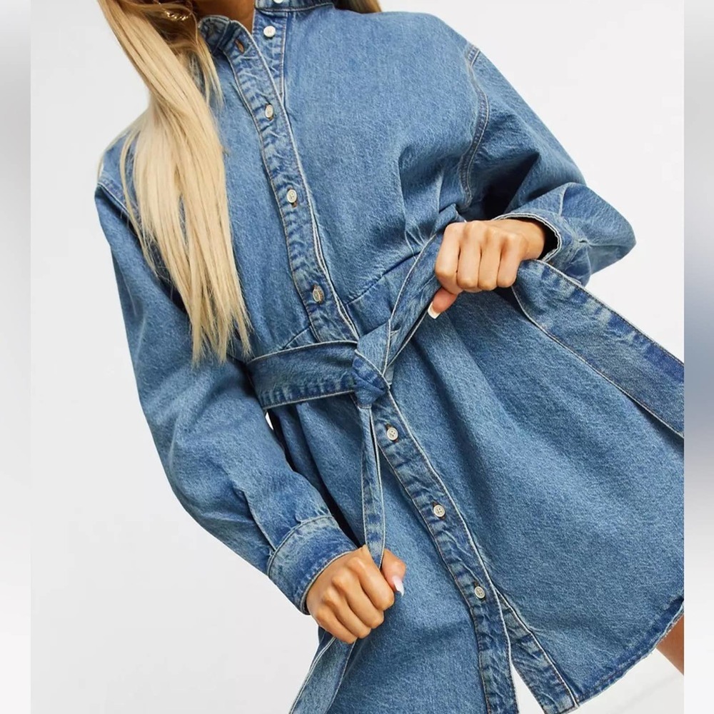 ASOS Denim Button Up Long Sleeve Dress Size 10P - Picture 4 of 11